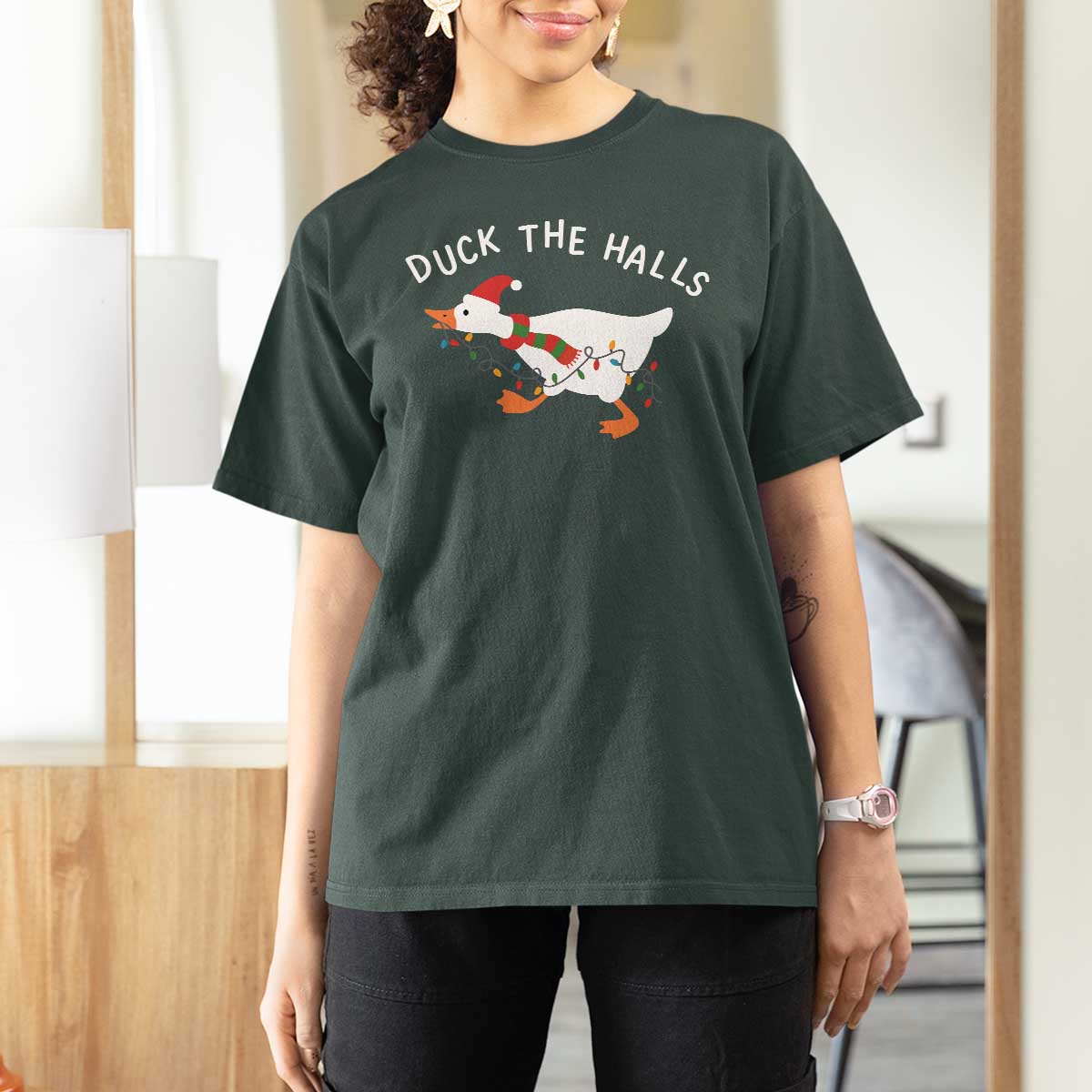 Funny Christmas Silly Goose T Shirt For Women Funny Duck the Halls - Wonder Print Shop