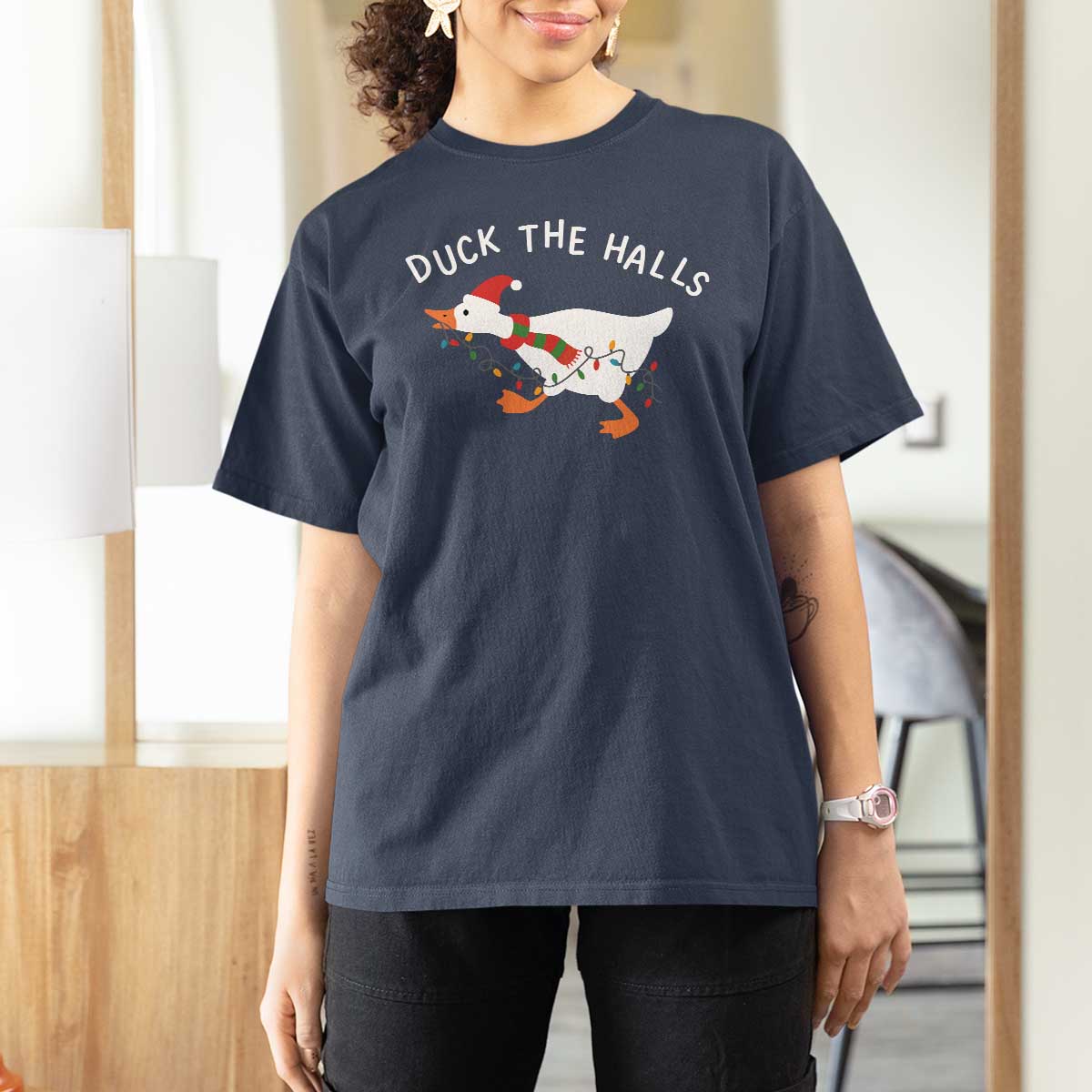 Funny Christmas Silly Goose T Shirt For Women Funny Duck the Halls - Wonder Print Shop