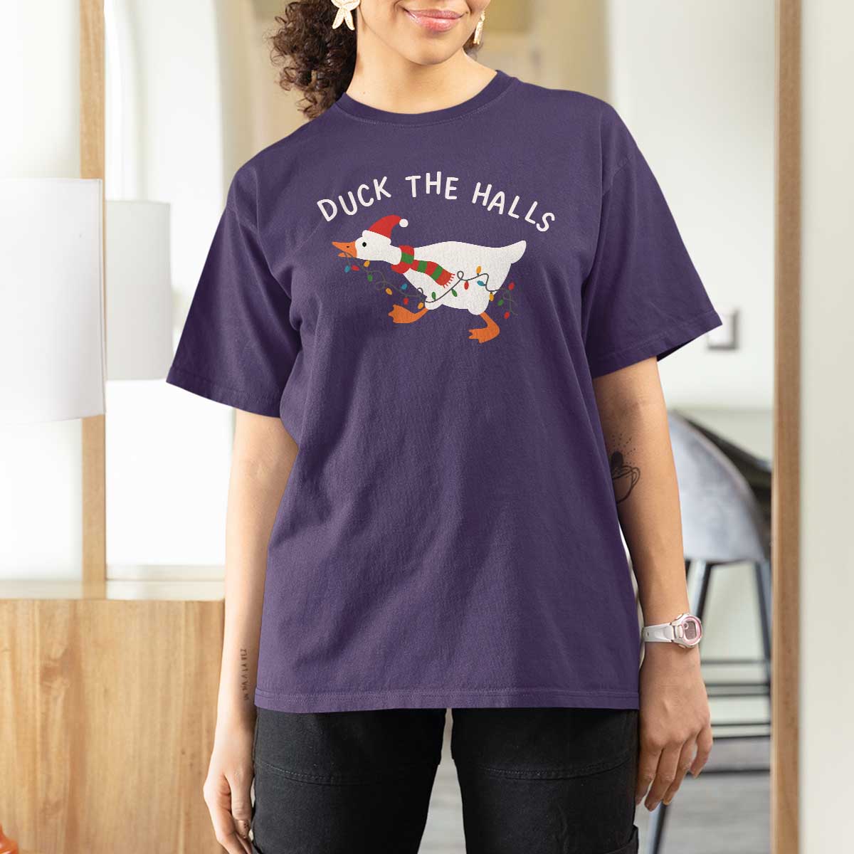 Funny Christmas Silly Goose T Shirt For Women Funny Duck the Halls - Wonder Print Shop