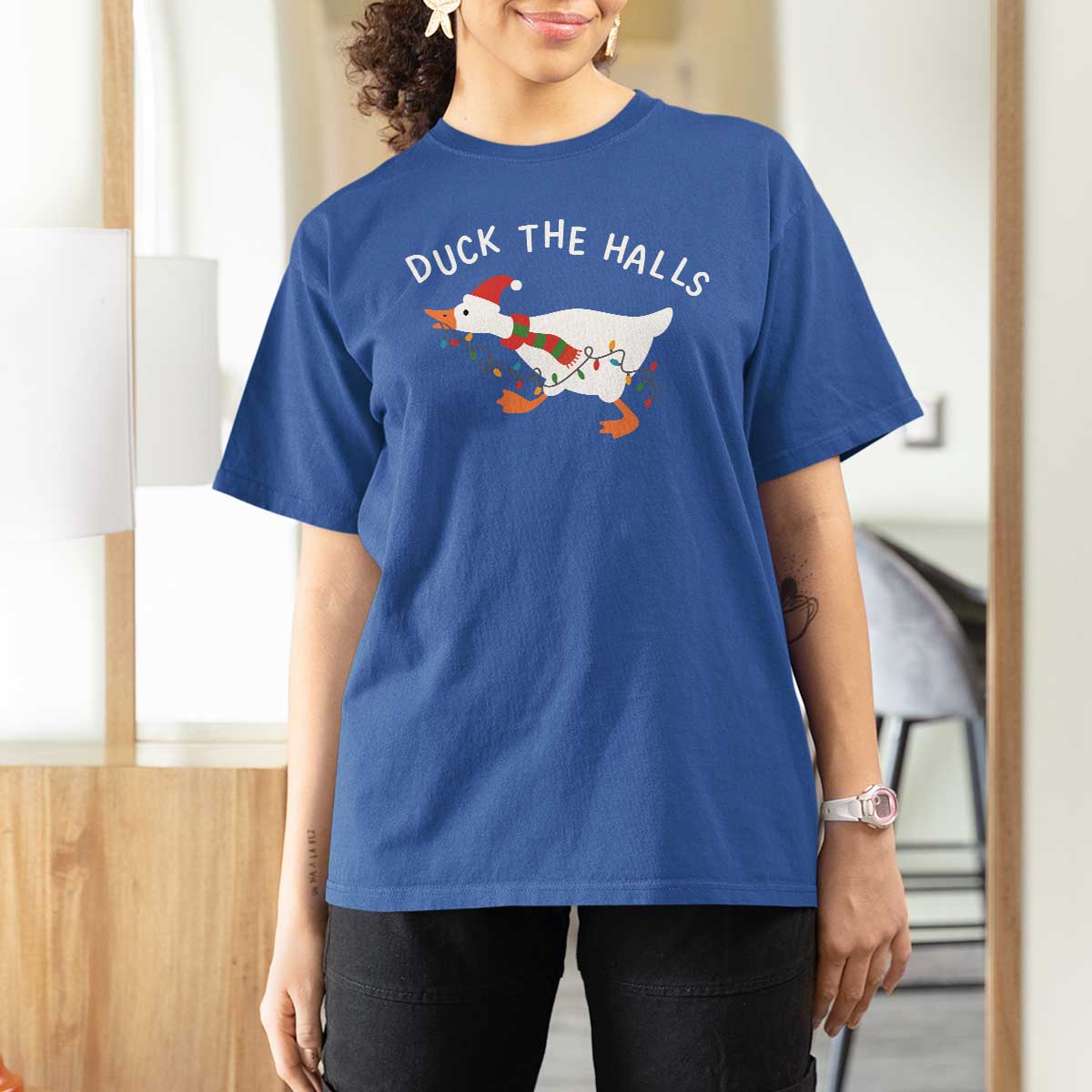 Funny Christmas Silly Goose T Shirt For Women Funny Duck the Halls - Wonder Print Shop