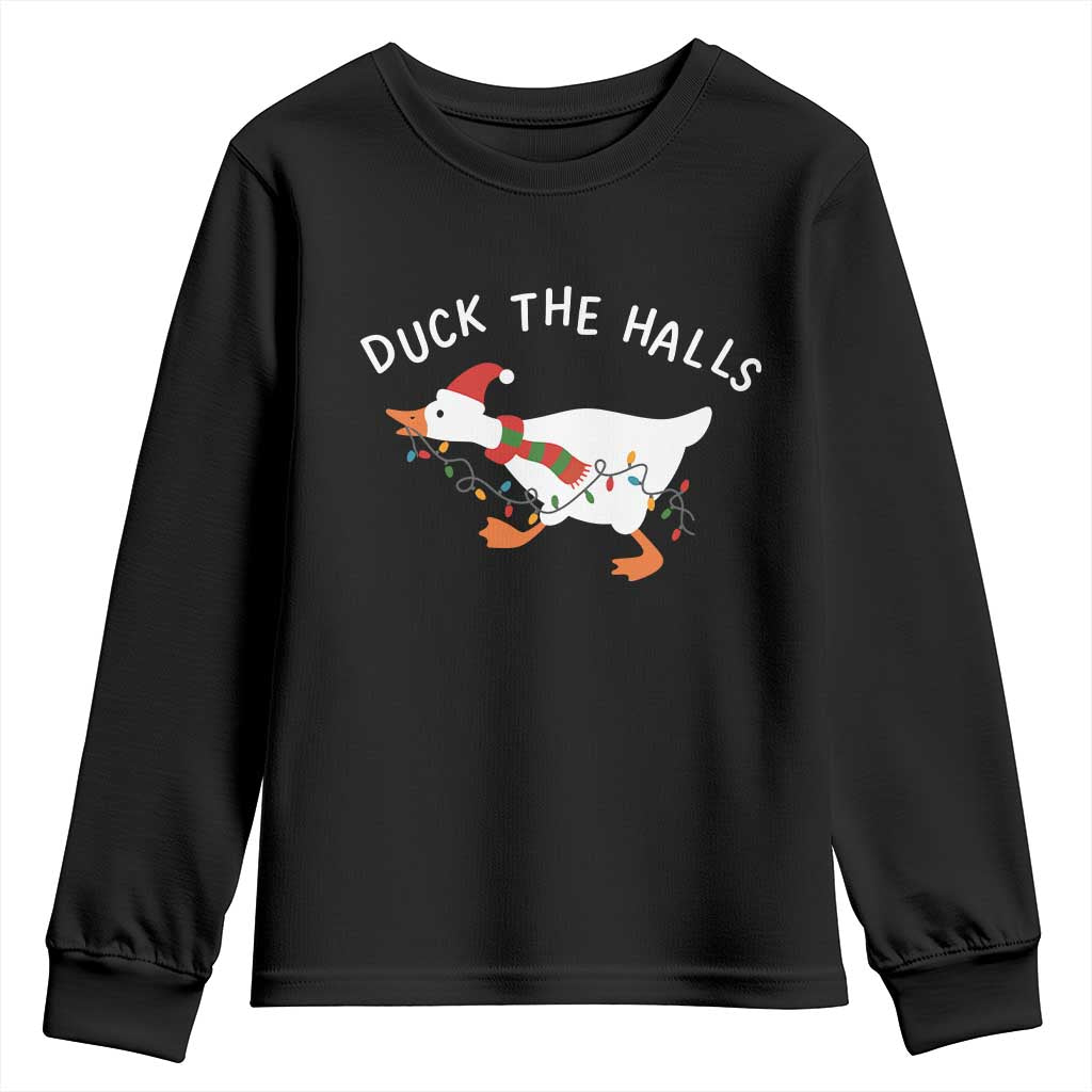 Funny Christmas Silly Goose Youth Sweatshirt Funny Duck the Halls - Wonder Print Shop