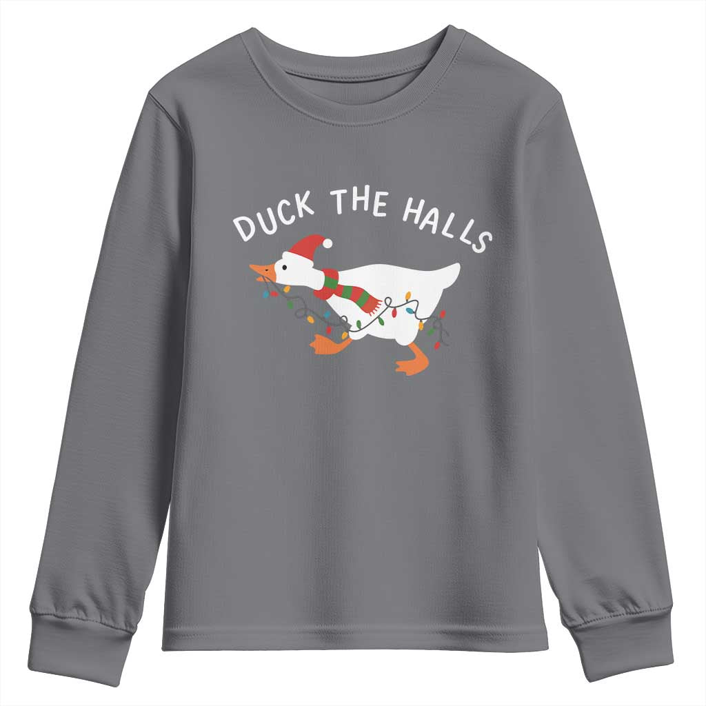 Funny Christmas Silly Goose Youth Sweatshirt Funny Duck the Halls - Wonder Print Shop