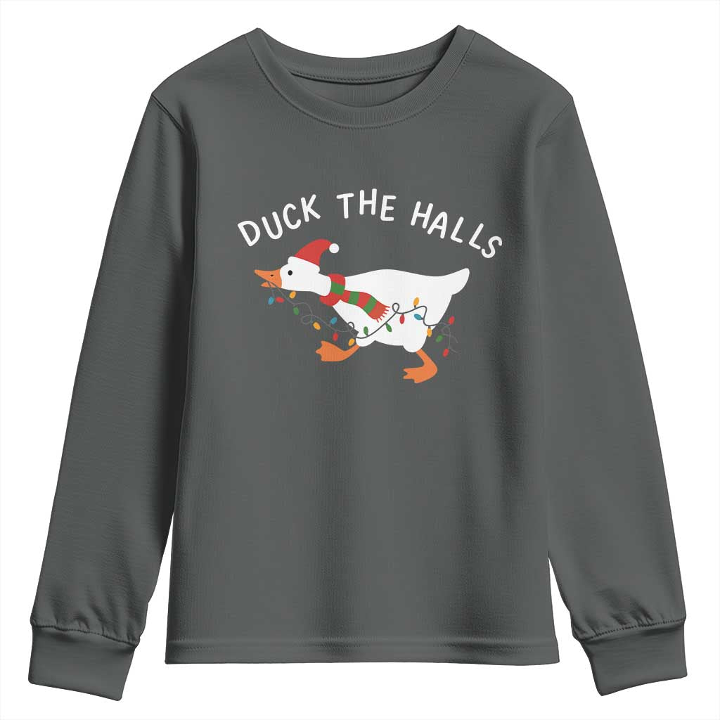 Funny Christmas Silly Goose Youth Sweatshirt Funny Duck the Halls - Wonder Print Shop