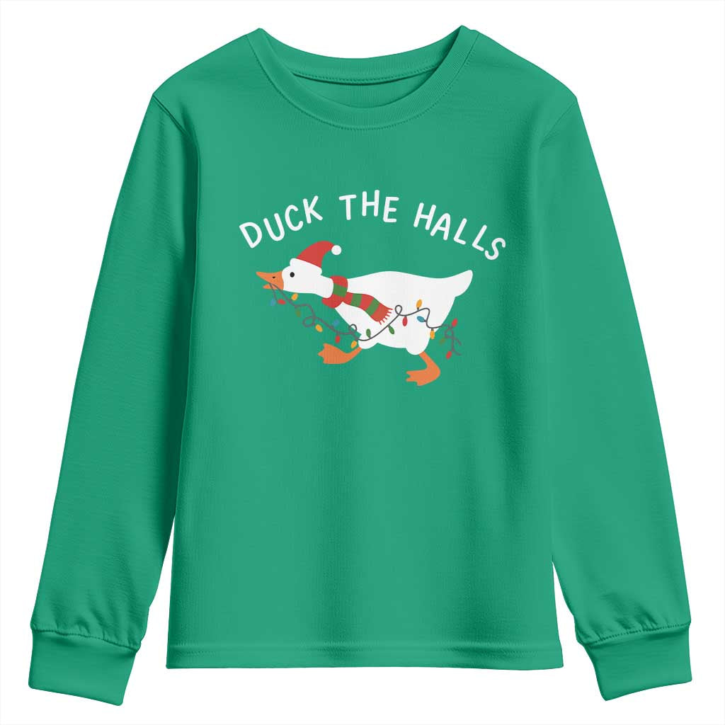 Funny Christmas Silly Goose Youth Sweatshirt Funny Duck the Halls - Wonder Print Shop
