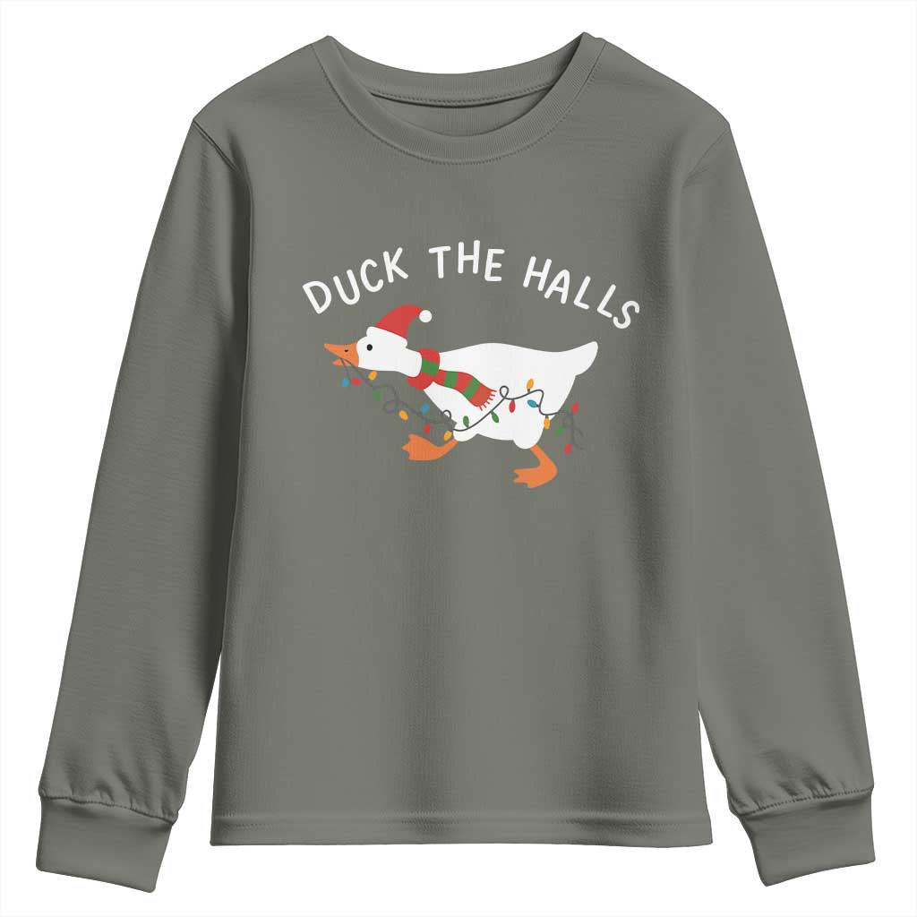 Funny Christmas Silly Goose Youth Sweatshirt Funny Duck the Halls - Wonder Print Shop