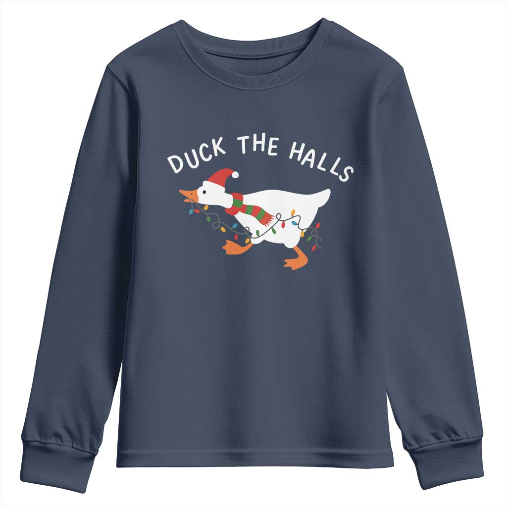 Funny Christmas Silly Goose Youth Sweatshirt Funny Duck the Halls - Wonder Print Shop