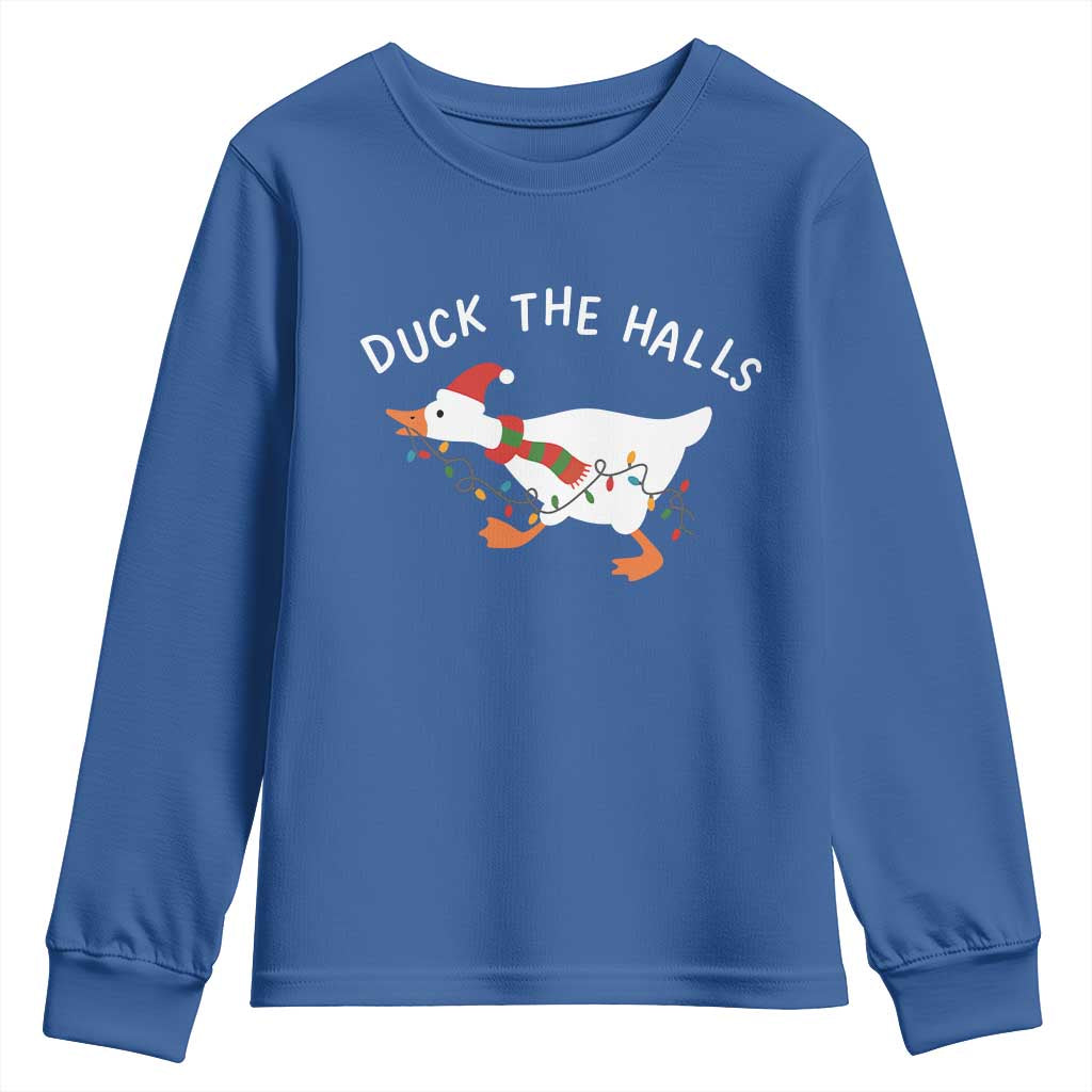 Funny Christmas Silly Goose Youth Sweatshirt Funny Duck the Halls - Wonder Print Shop