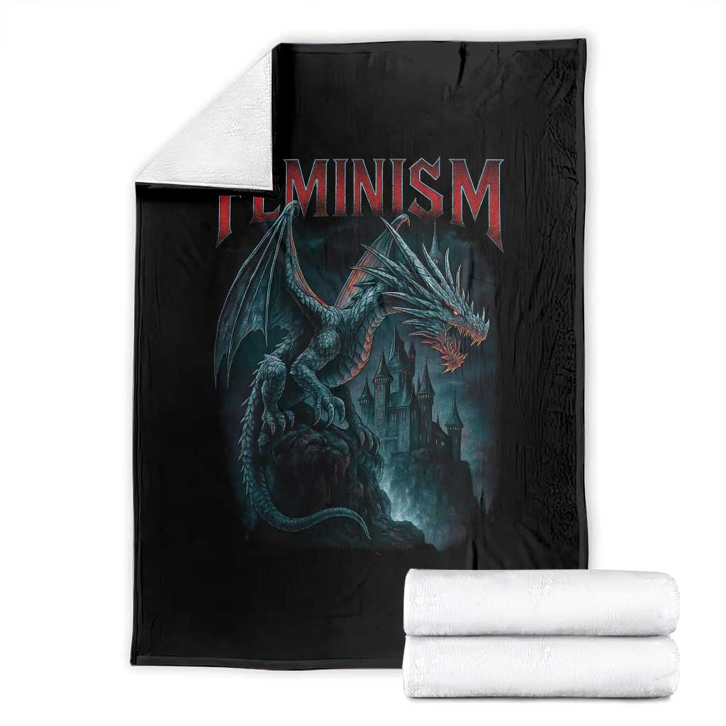 Feminism Dragon Throw Blanket Retro Vintage Gothic Fantasy Castle Feminist Empowerment - Wonder Print Shop