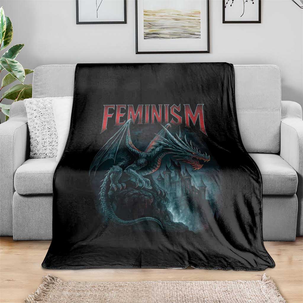 Feminism Dragon Throw Blanket Retro Vintage Gothic Fantasy Castle Feminist Empowerment - Wonder Print Shop