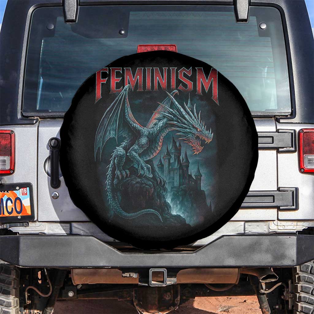Feminism Dragon Spare Tire Cover Retro Vintage Gothic Fantasy Castle Feminist Empowerment - Wonder Print Shop