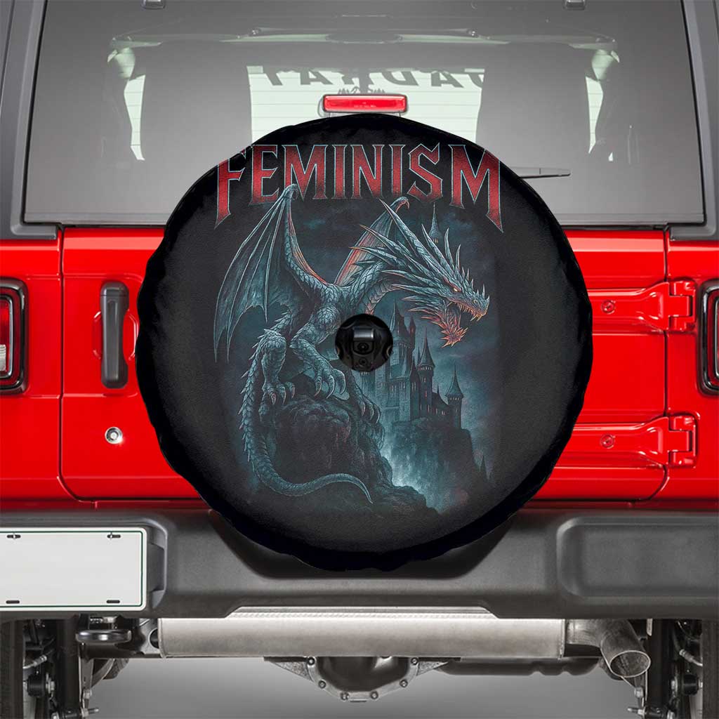 Feminism Dragon Spare Tire Cover Retro Vintage Gothic Fantasy Castle Feminist Empowerment - Wonder Print Shop
