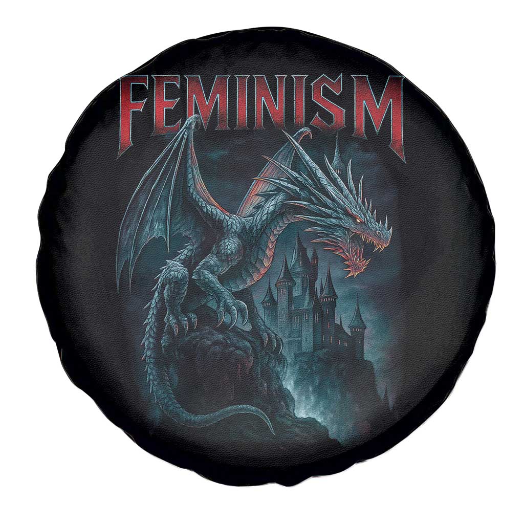 Feminism Dragon Spare Tire Cover Retro Vintage Gothic Fantasy Castle Feminist Empowerment - Wonder Print Shop