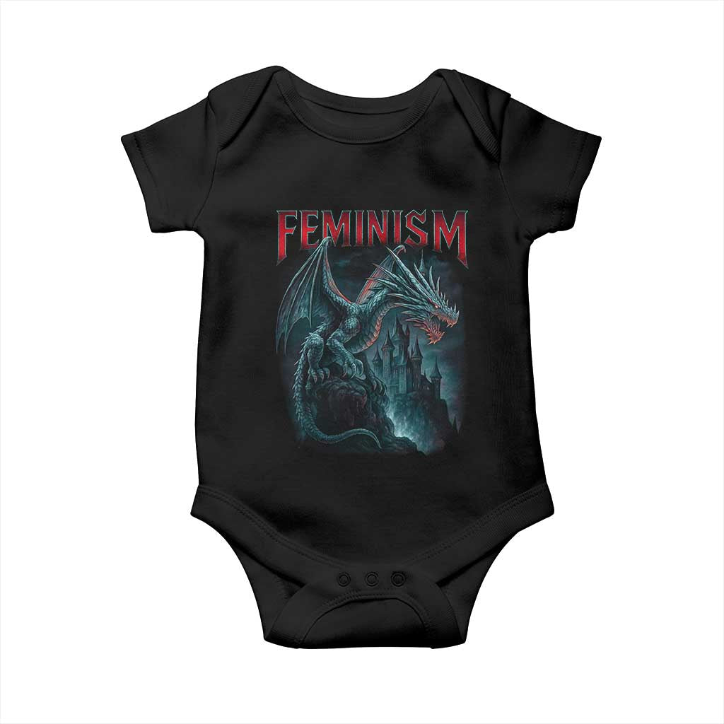 Feminism Dragon Baby Onesie Retro Vintage Gothic Fantasy Castle Feminist Empowerment - Wonder Print Shop