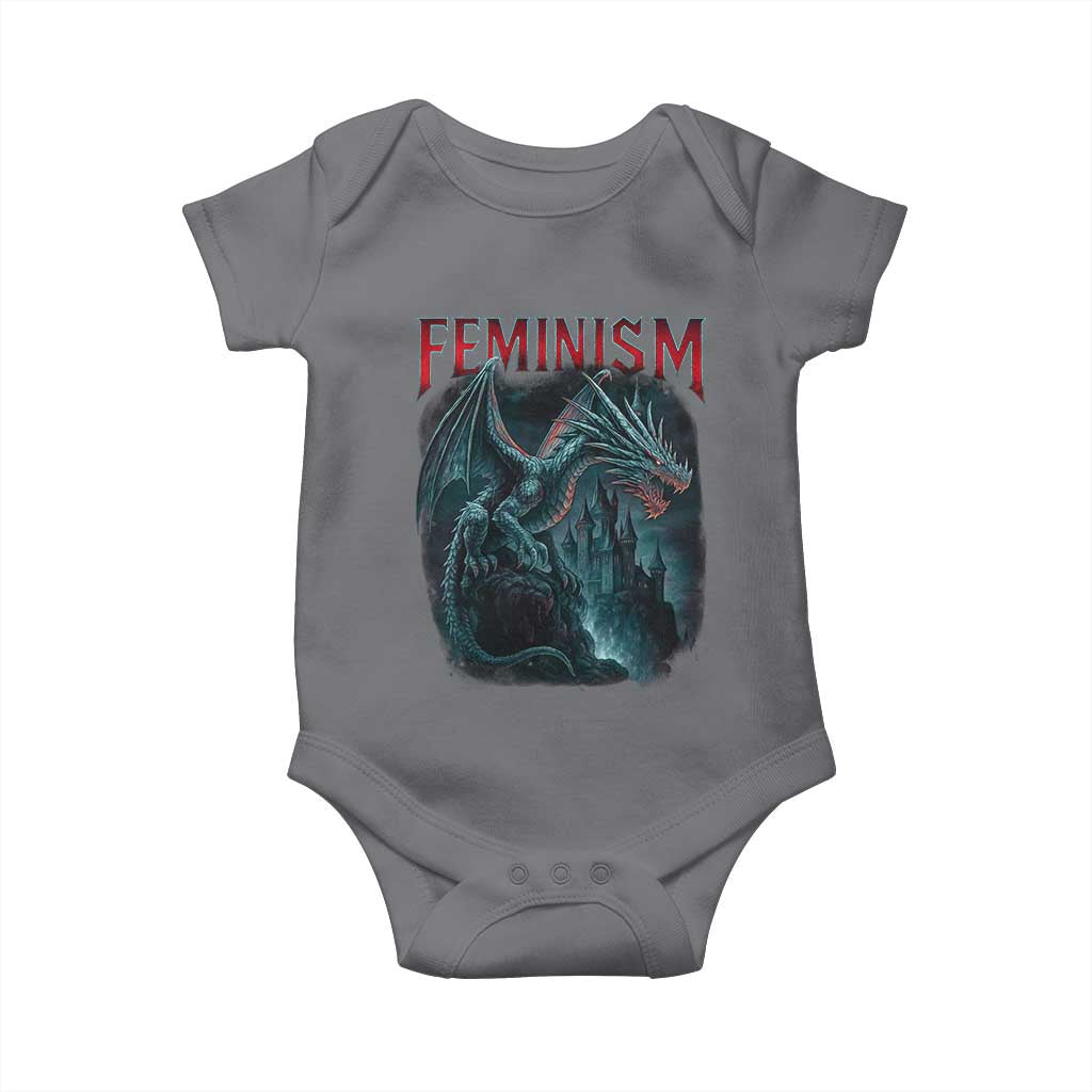Feminism Dragon Baby Onesie Retro Vintage Gothic Fantasy Castle Feminist Empowerment - Wonder Print Shop