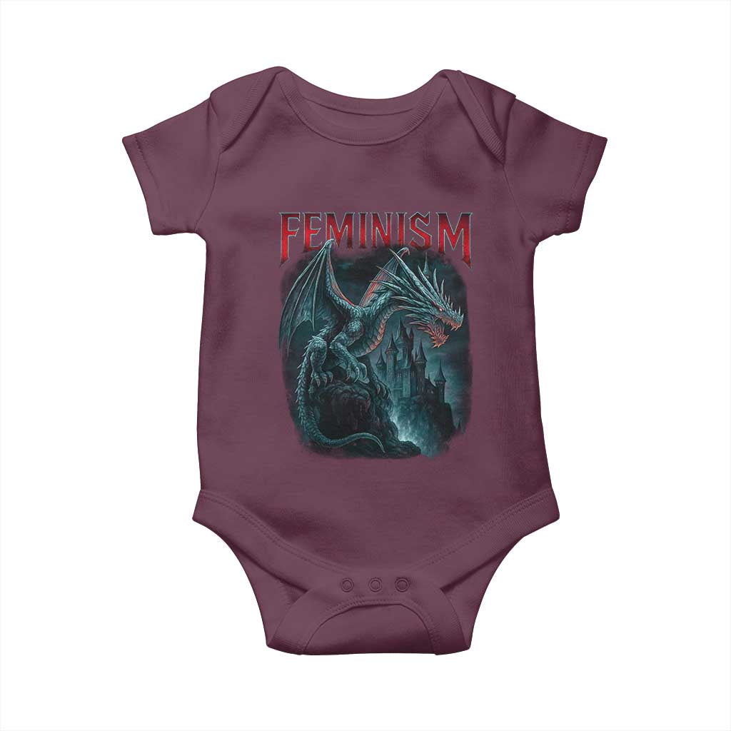 Feminism Dragon Baby Onesie Retro Vintage Gothic Fantasy Castle Feminist Empowerment - Wonder Print Shop