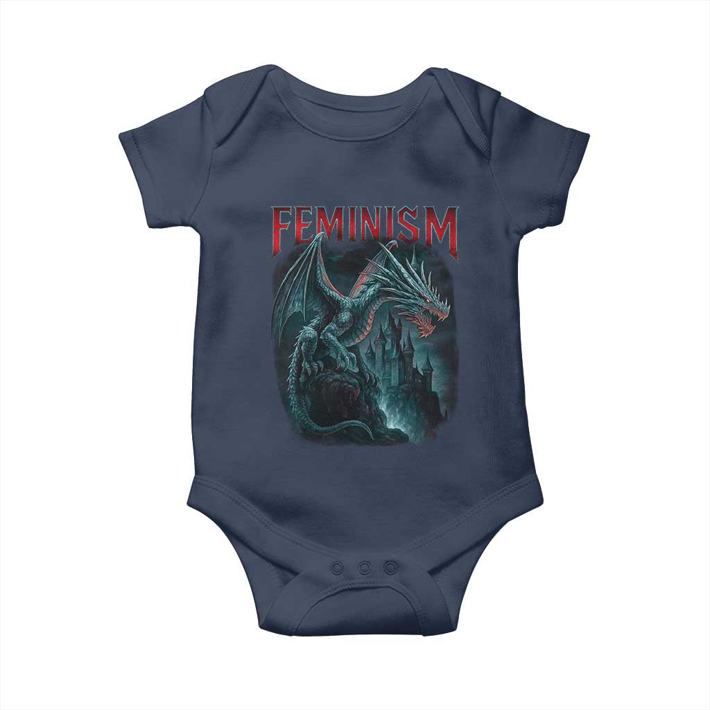 Feminism Dragon Baby Onesie Retro Vintage Gothic Fantasy Castle Feminist Empowerment - Wonder Print Shop