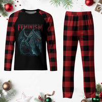 Feminism Dragon Plaid Pajama Set Retro Vintage Gothic Fantasy Castle Feminist Empowerment - Wonder Print Shop