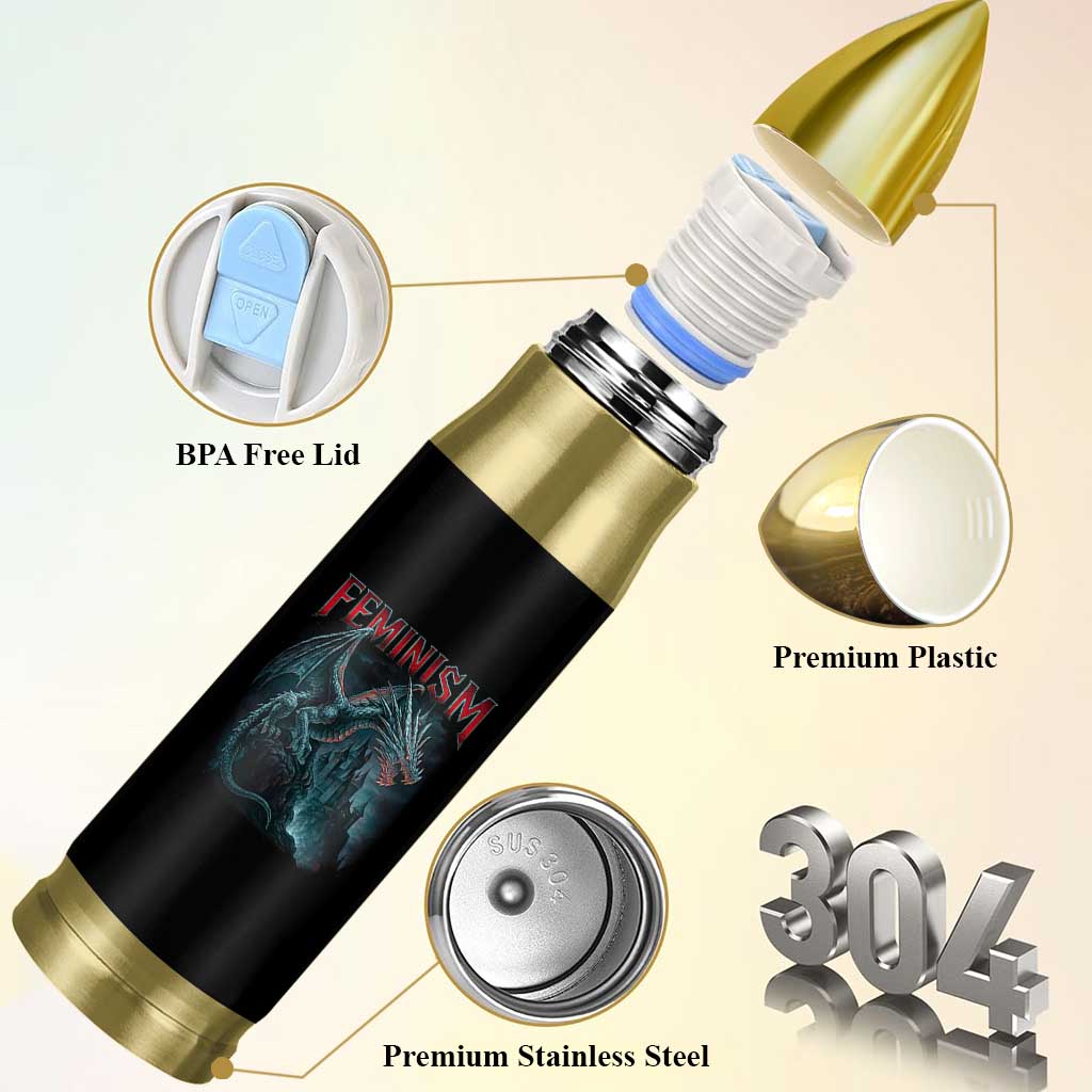 Feminism Dragon Bullet Tumbler Retro Vintage Gothic Fantasy Castle Feminist Empowerment - Wonder Print Shop