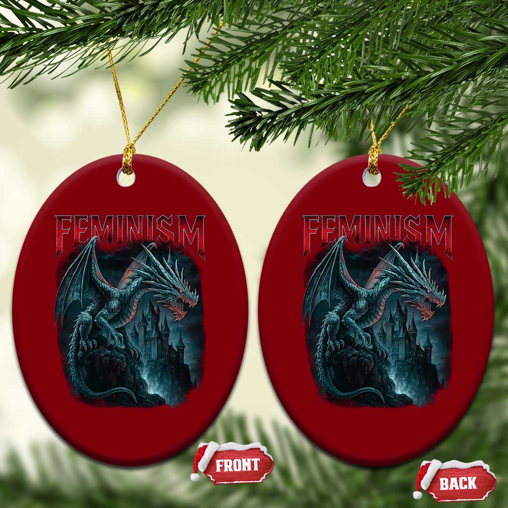Feminism Dragon Ceramic Ornament Retro Vintage Gothic Fantasy Castle Feminist Empowerment - Wonder Print Shop
