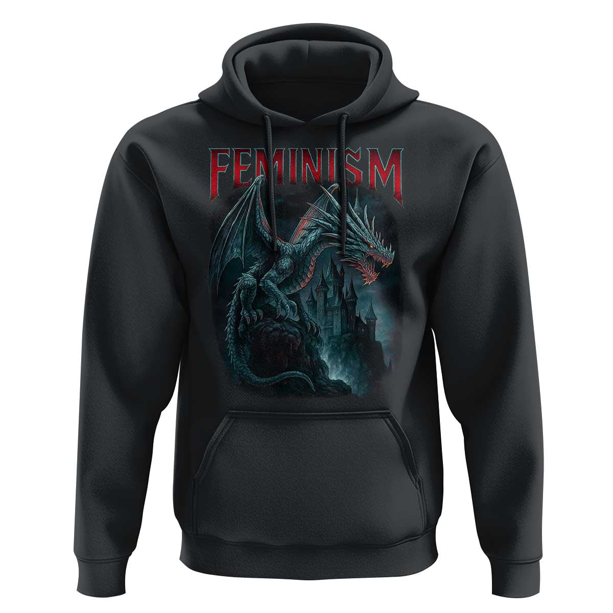 Feminism Dragon Hoodie Retro Vintage Gothic Fantasy Castle Feminist Empowerment - Wonder Print Shop