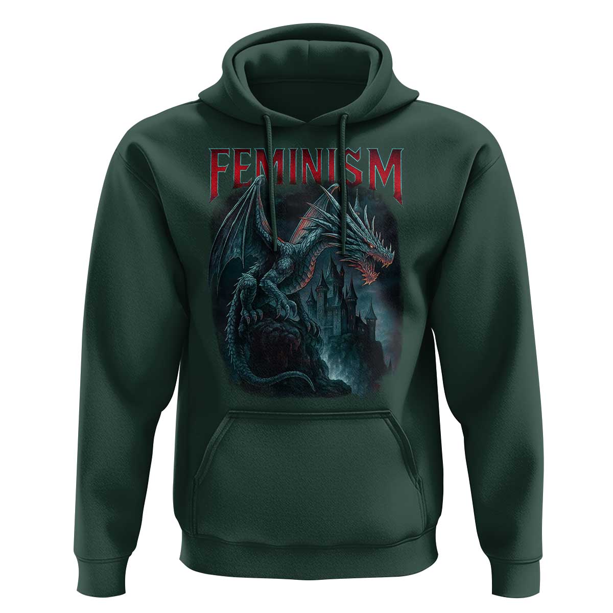 Feminism Dragon Hoodie Retro Vintage Gothic Fantasy Castle Feminist Empowerment - Wonder Print Shop
