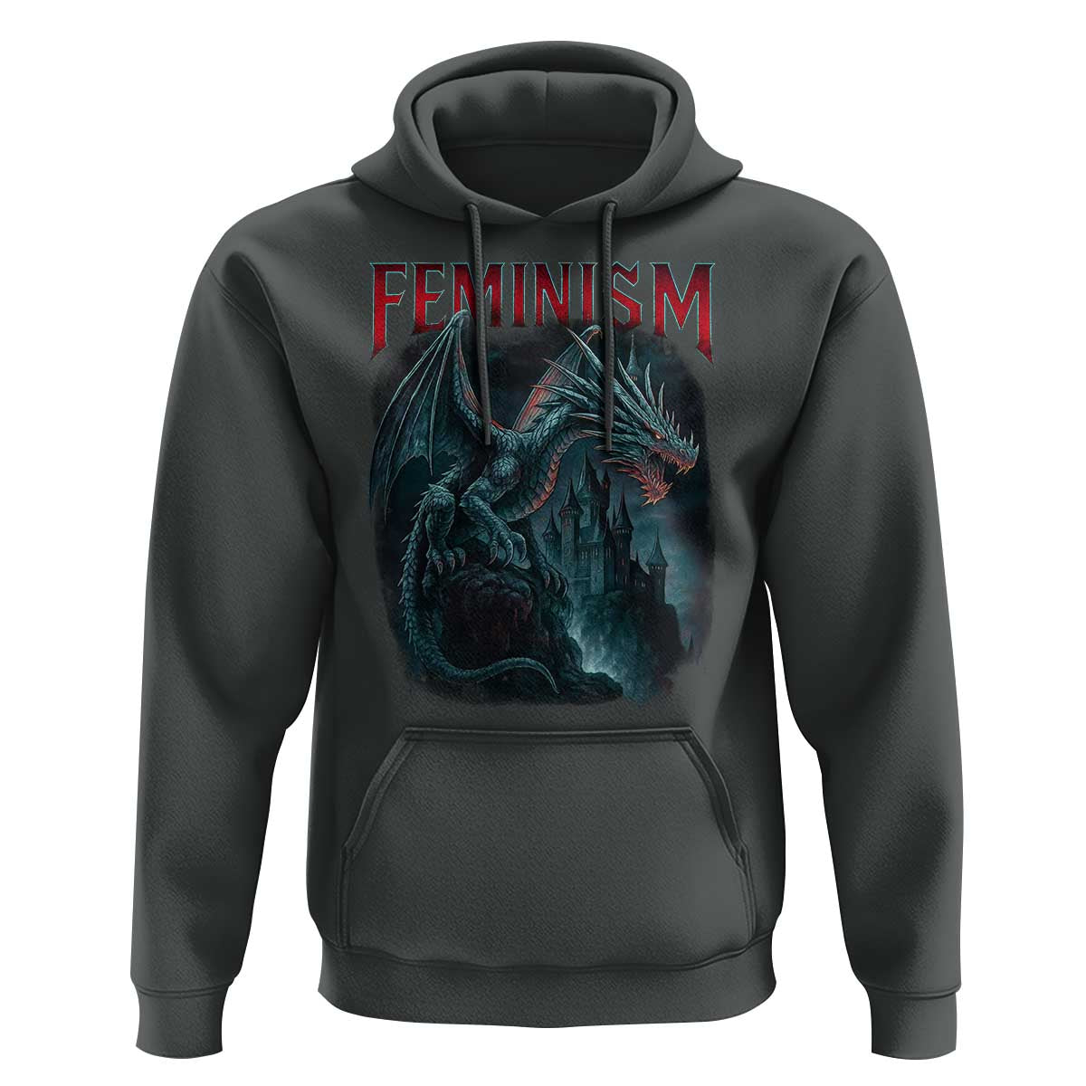 Feminism Dragon Hoodie Retro Vintage Gothic Fantasy Castle Feminist Empowerment - Wonder Print Shop