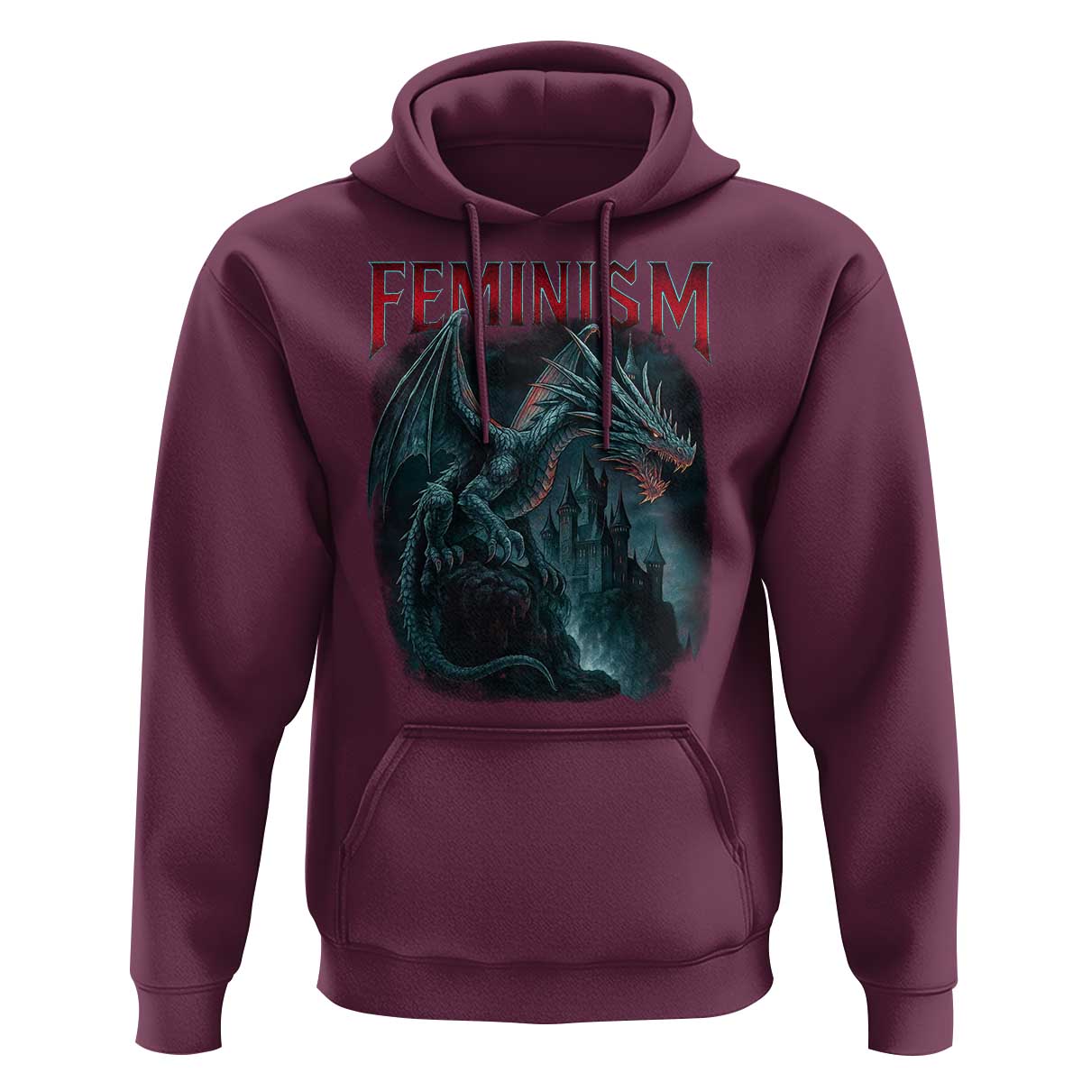 Feminism Dragon Hoodie Retro Vintage Gothic Fantasy Castle Feminist Empowerment - Wonder Print Shop