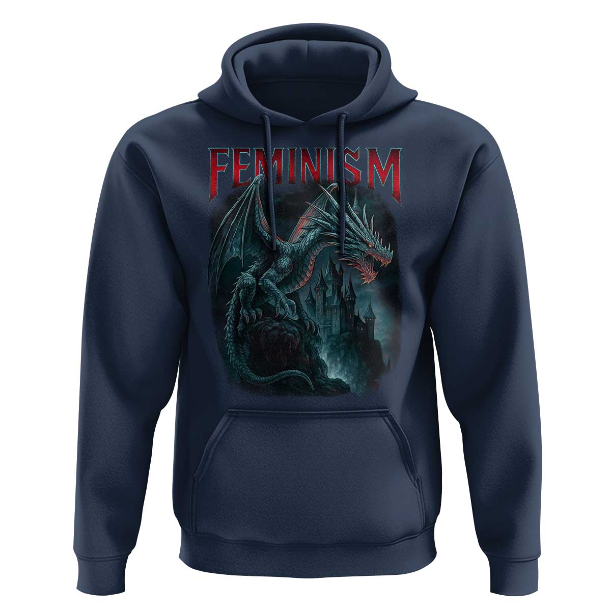 Feminism Dragon Hoodie Retro Vintage Gothic Fantasy Castle Feminist Empowerment - Wonder Print Shop