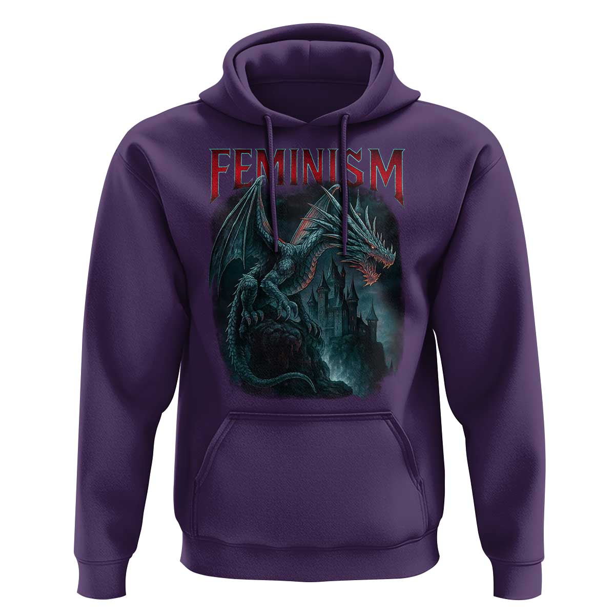 Feminism Dragon Hoodie Retro Vintage Gothic Fantasy Castle Feminist Empowerment - Wonder Print Shop