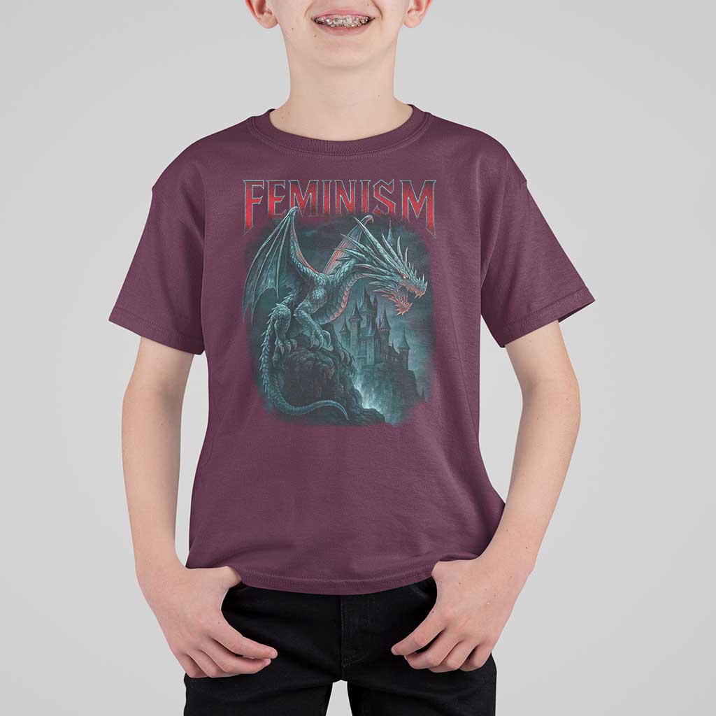 Feminism Dragon T Shirt For Kid Retro Vintage Gothic Fantasy Castle Feminist Empowerment - Wonder Print Shop