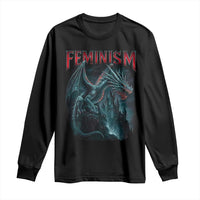 Feminism Dragon Long Sleeve Shirt Retro Vintage Gothic Fantasy Castle Feminist Empowerment - Wonder Print Shop