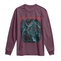 Feminism Dragon Long Sleeve Shirt Retro Vintage Gothic Fantasy Castle Feminist Empowerment - Wonder Print Shop
