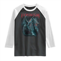 Feminism Dragon Raglan Shirt Retro Vintage Gothic Fantasy Castle Feminist Empowerment - Wonder Print Shop