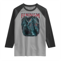 Feminism Dragon Raglan Shirt Retro Vintage Gothic Fantasy Castle Feminist Empowerment - Wonder Print Shop