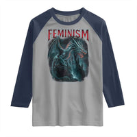 Feminism Dragon Raglan Shirt Retro Vintage Gothic Fantasy Castle Feminist Empowerment - Wonder Print Shop
