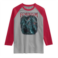 Feminism Dragon Raglan Shirt Retro Vintage Gothic Fantasy Castle Feminist Empowerment - Wonder Print Shop
