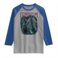 Feminism Dragon Raglan Shirt Retro Vintage Gothic Fantasy Castle Feminist Empowerment - Wonder Print Shop