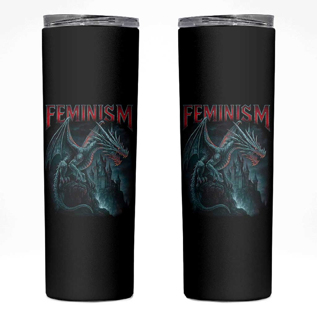 Feminism Dragon Skinny Tumbler Retro Vintage Gothic Fantasy Castle Feminist Empowerment - Wonder Print Shop