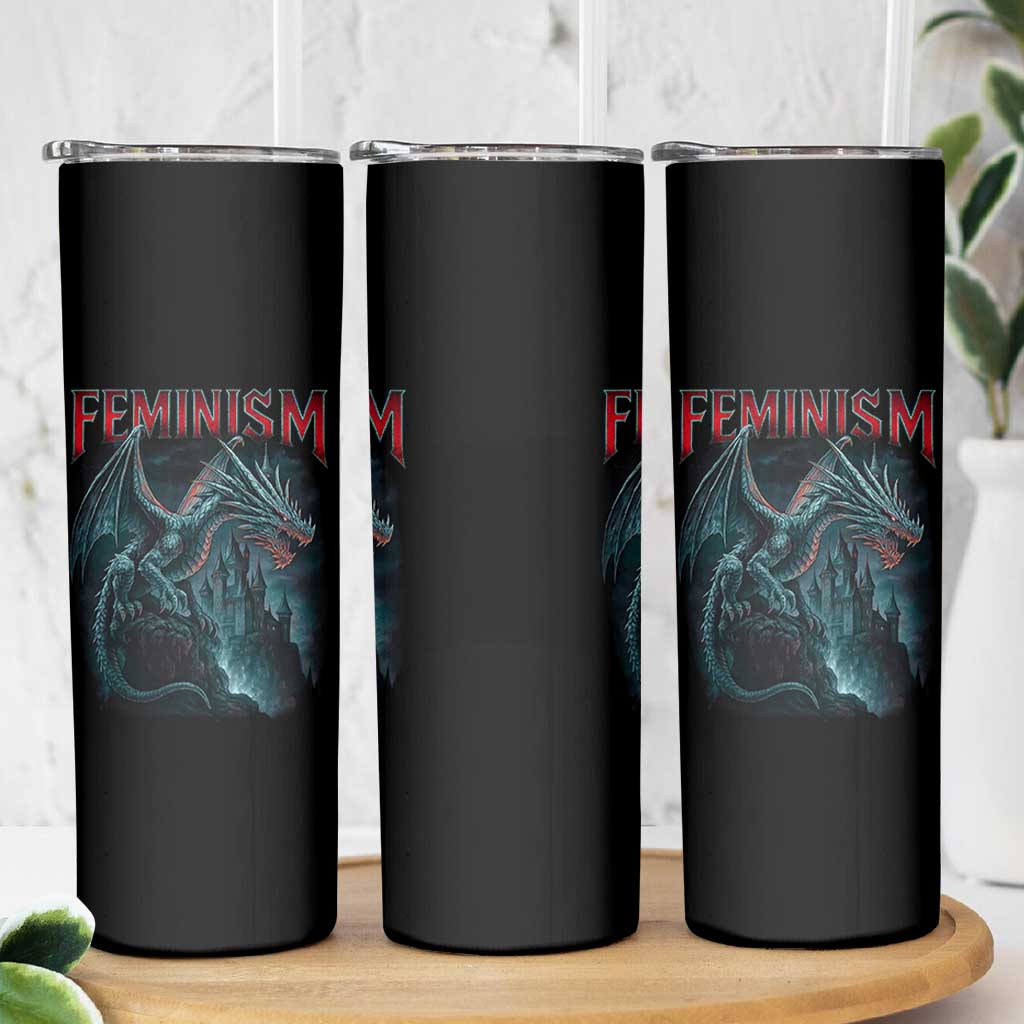 Feminism Dragon Skinny Tumbler Retro Vintage Gothic Fantasy Castle Feminist Empowerment - Wonder Print Shop