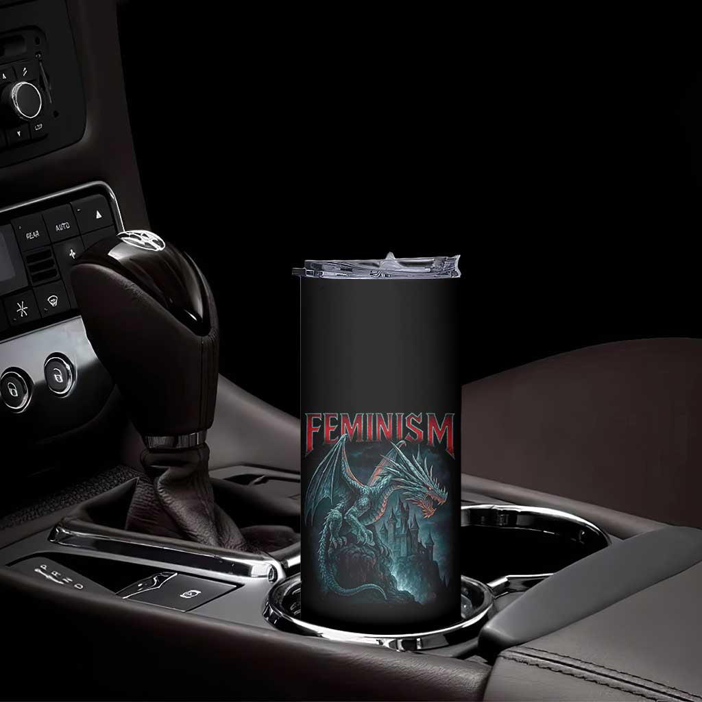 Feminism Dragon Skinny Tumbler Retro Vintage Gothic Fantasy Castle Feminist Empowerment - Wonder Print Shop