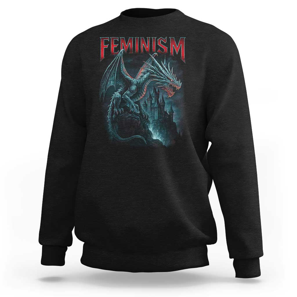 Feminism Dragon Sweatshirt Retro Vintage Gothic Fantasy Castle Feminist Empowerment - Wonder Print Shop