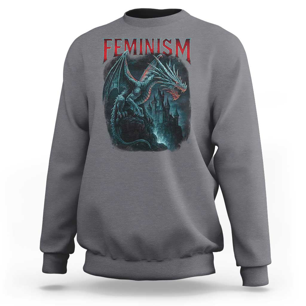 Feminism Dragon Sweatshirt Retro Vintage Gothic Fantasy Castle Feminist Empowerment - Wonder Print Shop