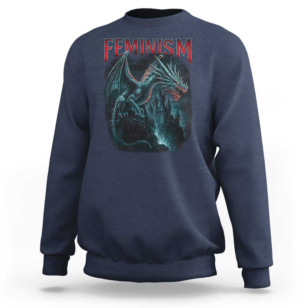 Feminism Dragon Sweatshirt Retro Vintage Gothic Fantasy Castle Feminist Empowerment - Wonder Print Shop