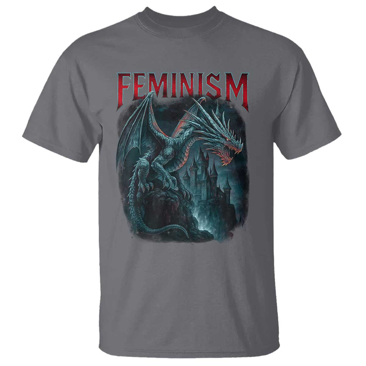 Feminism Dragon T Shirt Retro Vintage Gothic Fantasy Castle Feminist Empowerment - Wonder Print Shop