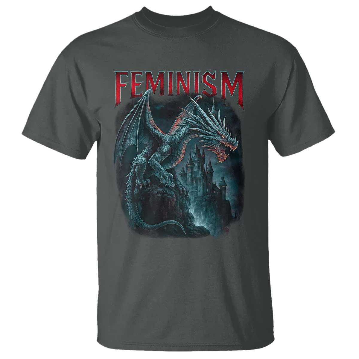 Feminism Dragon T Shirt Retro Vintage Gothic Fantasy Castle Feminist Empowerment - Wonder Print Shop