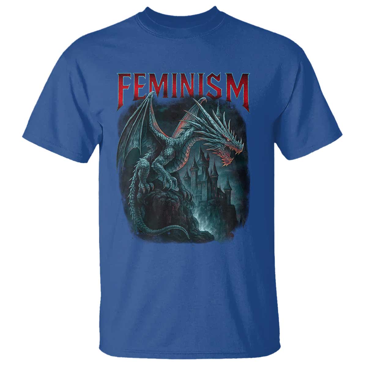 Feminism Dragon T Shirt Retro Vintage Gothic Fantasy Castle Feminist Empowerment - Wonder Print Shop