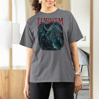 Feminism Dragon T Shirt For Women Retro Vintage Gothic Fantasy Castle Feminist Empowerment - Wonder Print Shop