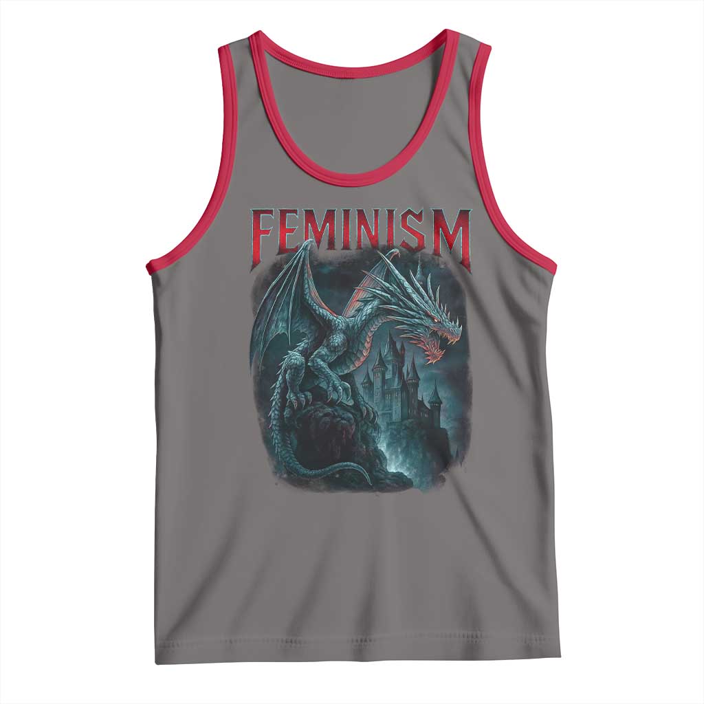 Feminism Dragon Tank Top Retro Vintage Gothic Fantasy Castle Feminist Empowerment - Wonder Print Shop