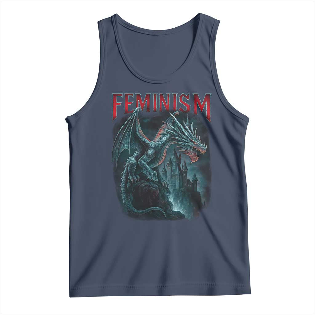 Feminism Dragon Tank Top Retro Vintage Gothic Fantasy Castle Feminist Empowerment - Wonder Print Shop