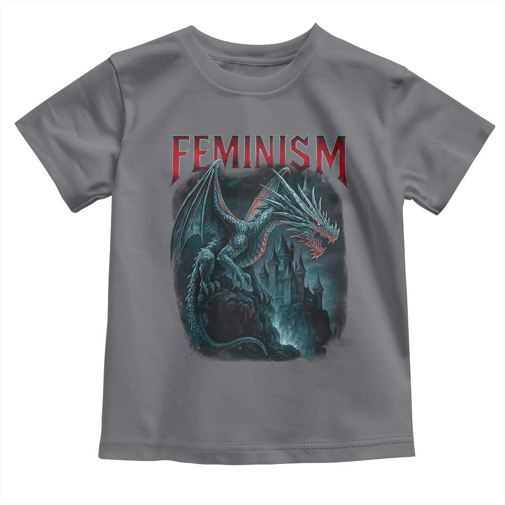 Feminism Dragon Toddler T Shirt Retro Vintage Gothic Fantasy Castle Feminist Empowerment - Wonder Print Shop